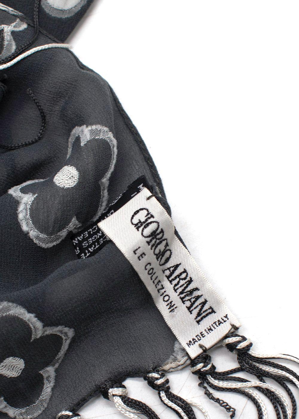 Giorgio Armani Grey Floral Print Silk- Blend Shawl