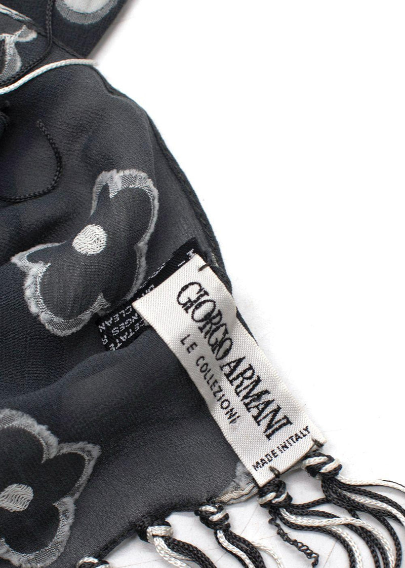 Giorgio Armani Grey Floral Print Silk- Blend Shawl