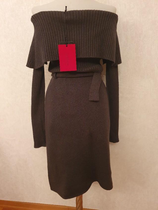 Giuseppe Di Morabito Khaki Merino Wool Off-Shoulder Top & Skirt