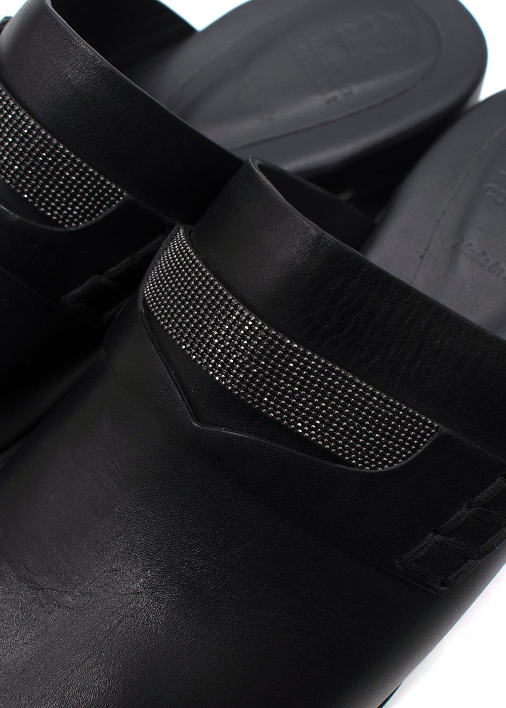 Brunello Cucinelli Black Bead-Embellished Leather Clogs