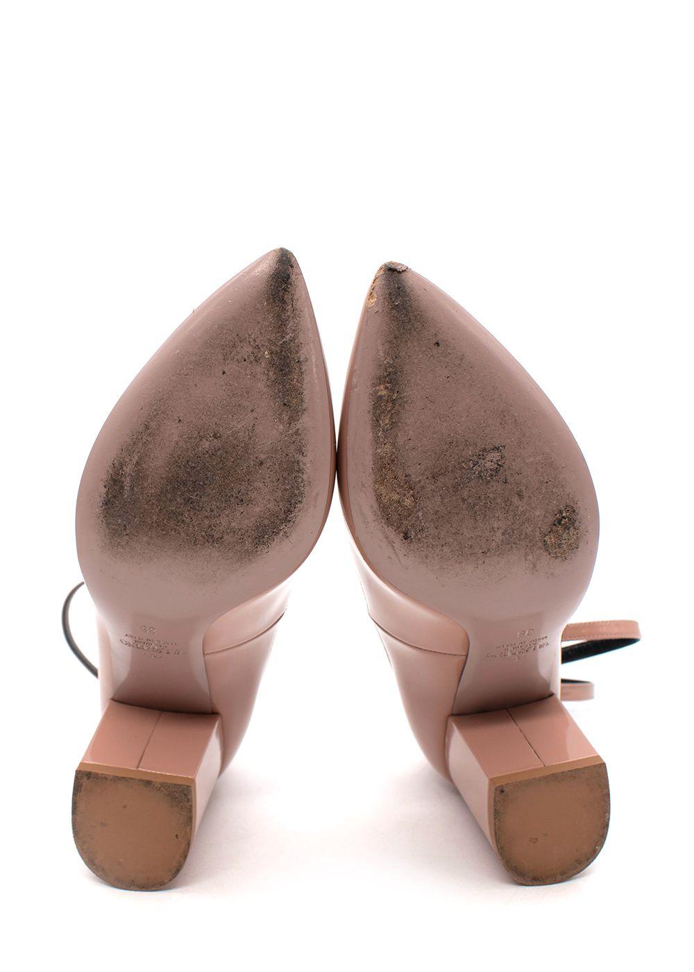 Dusty-Pink Patent Point Toe Block Heeled Pumps