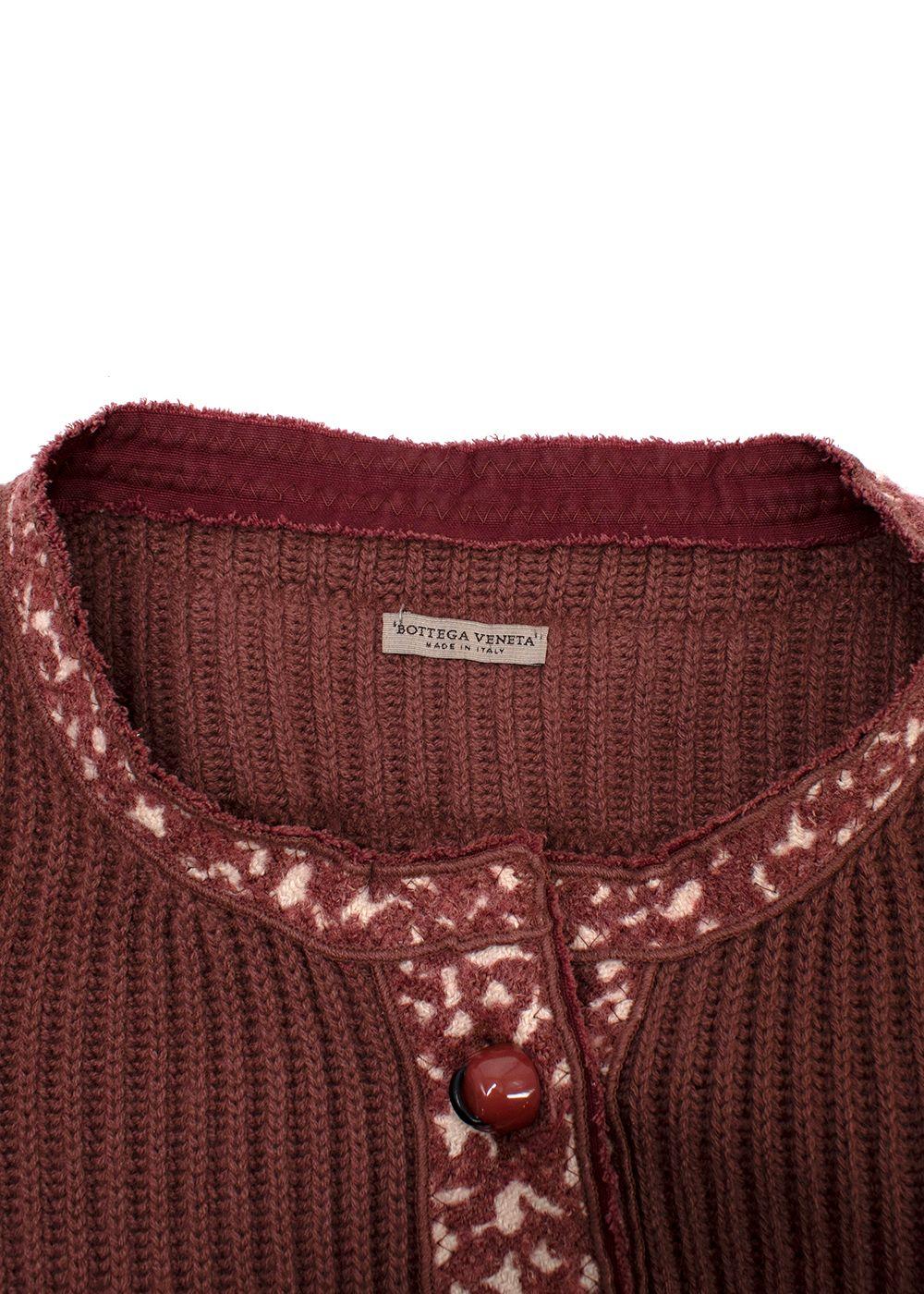Bottega Veneta Ribbed Knit Dark Rose Cashmere Cardigan