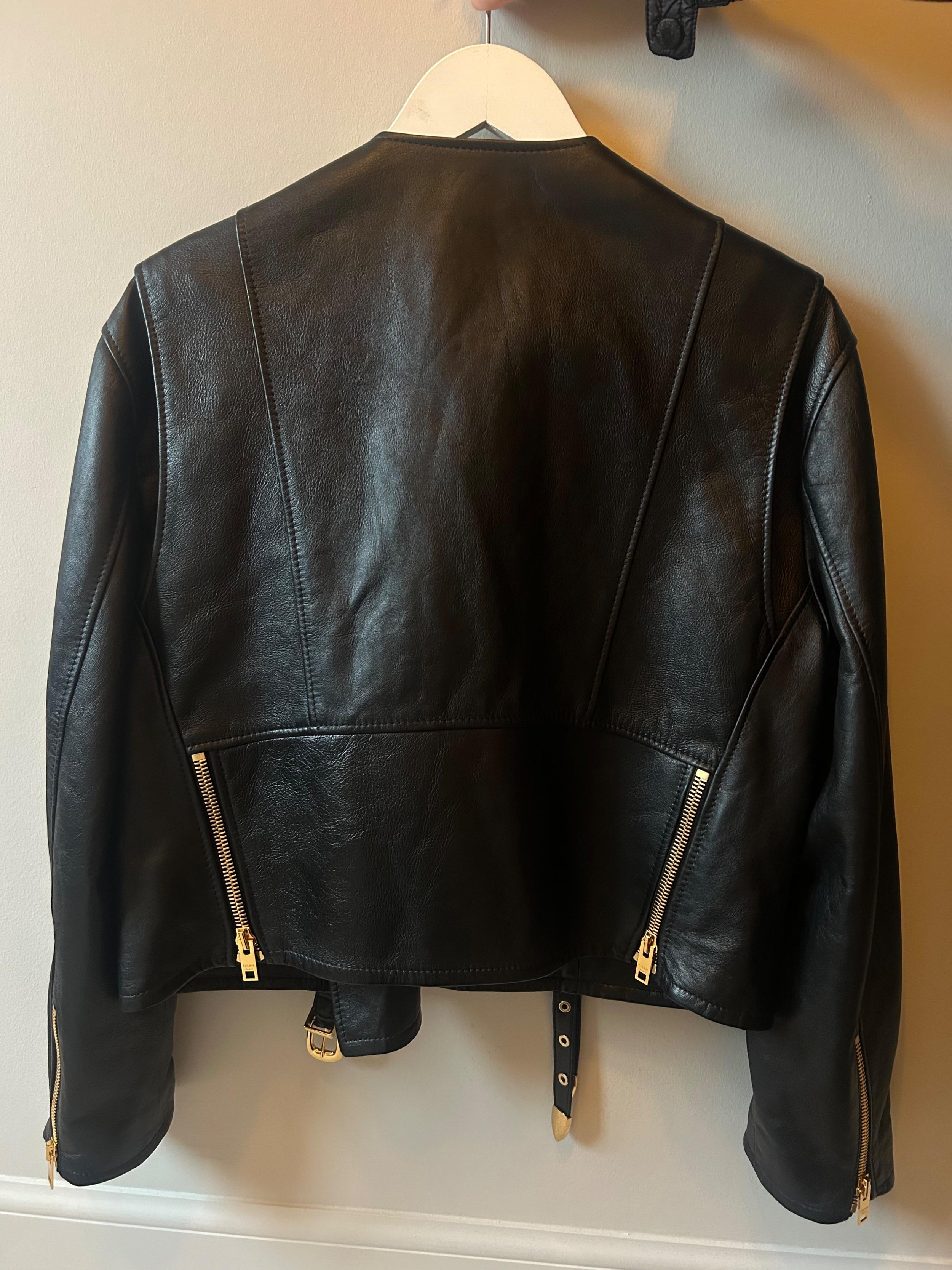 Celine Black Leather Buckle Detail Jacket