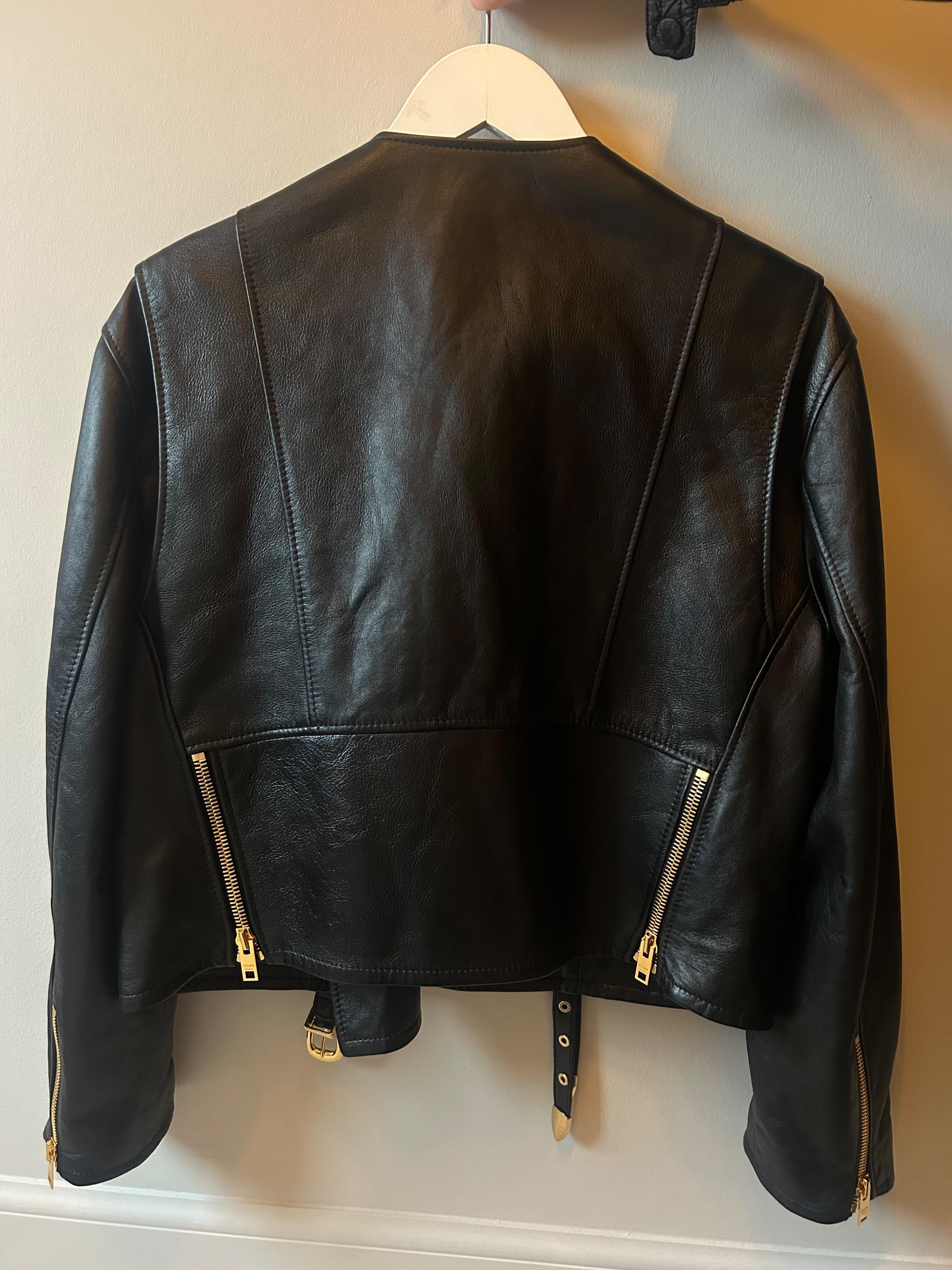 Celine Black Leather Buckle Detail Jacket