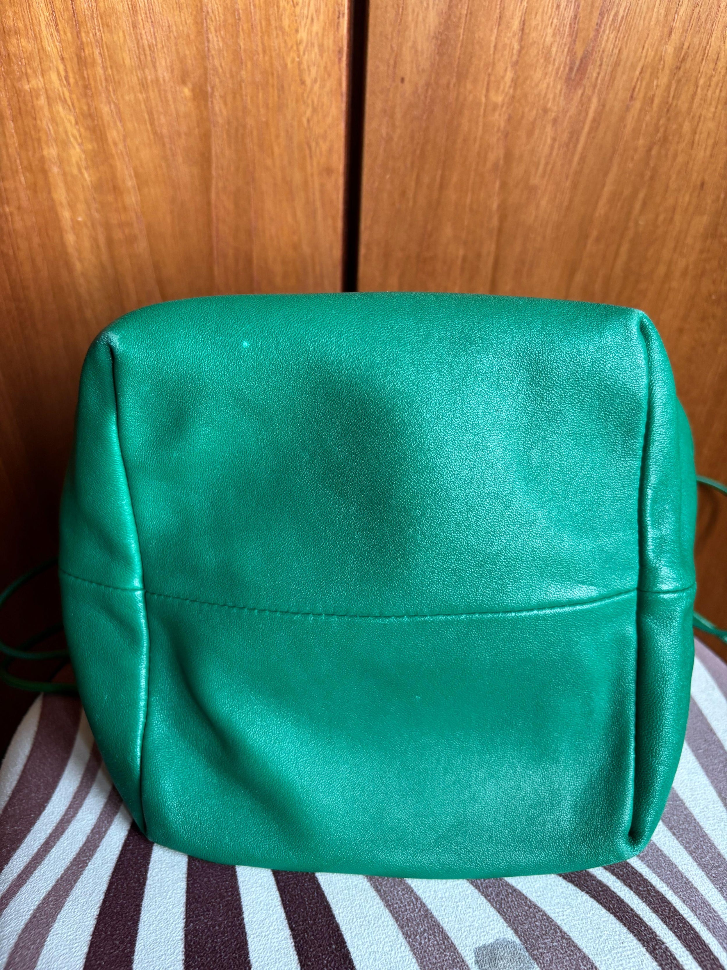 Jil Sander Green Leather Drawstring Bag