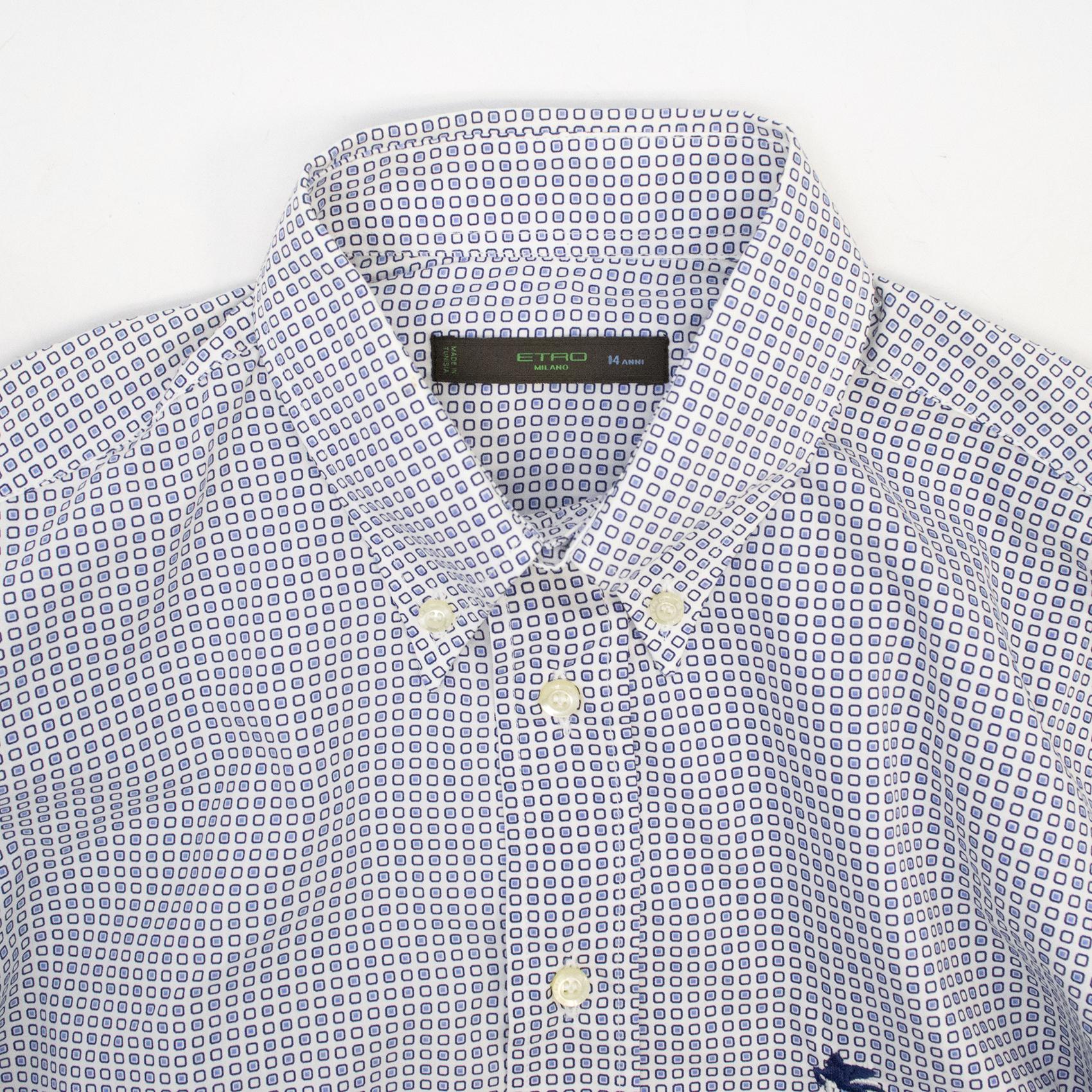 Etro Kids Blue and White Squares Printed Shirt