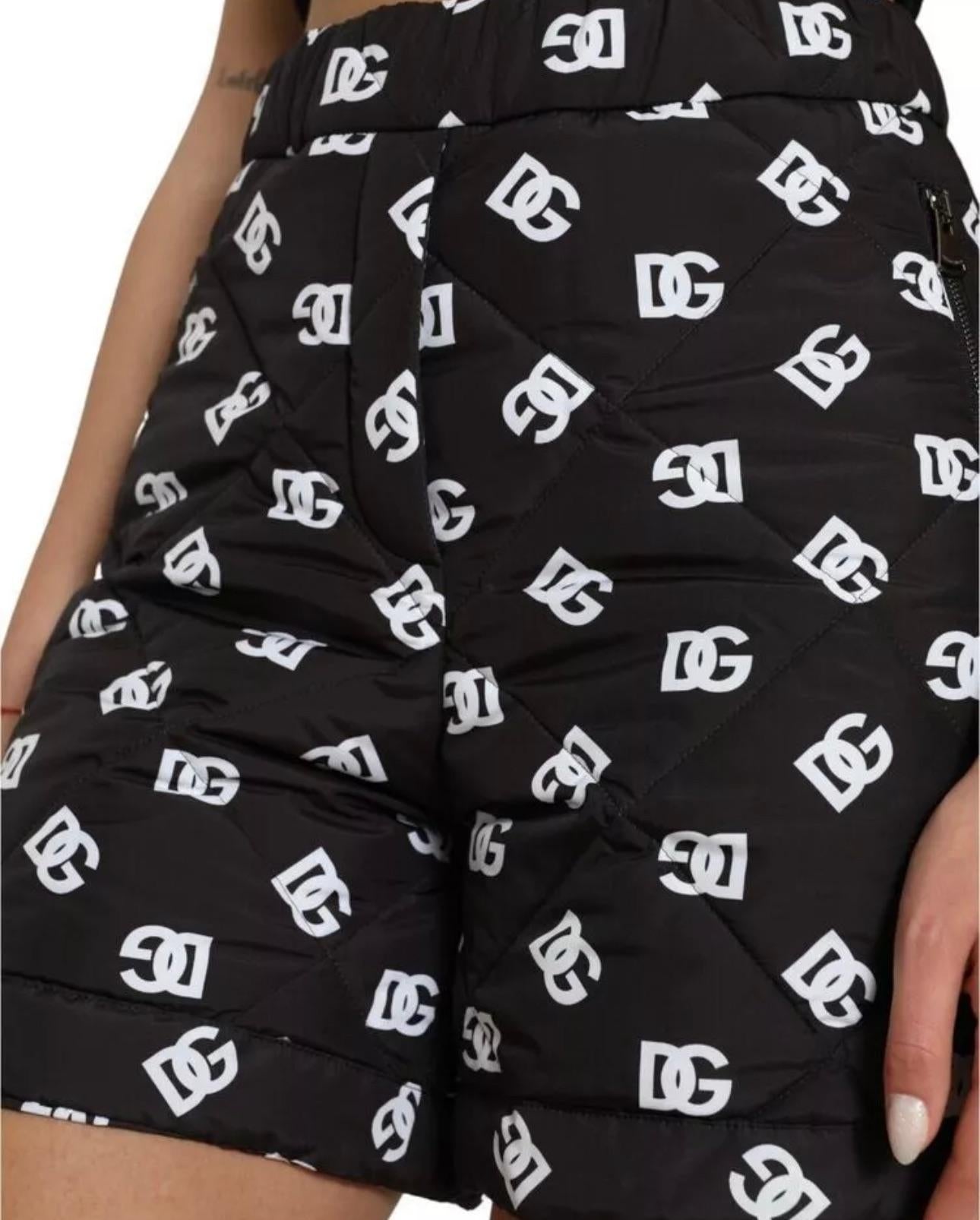Dolce & Gabbana Black Logo Printed Padded Shorts