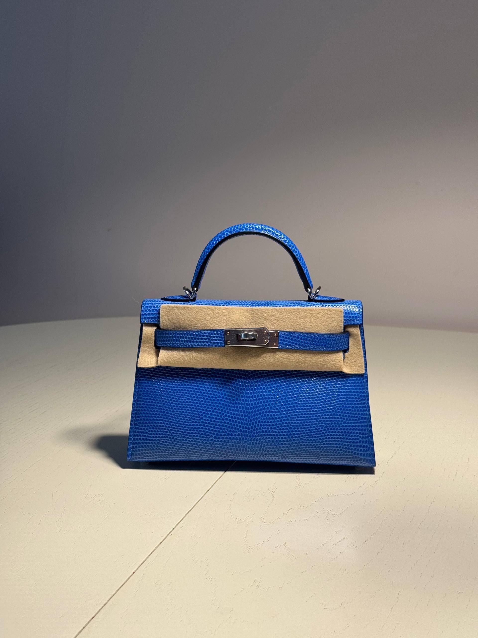 Hermes Rare Bleu Sapphire Mini Kelly II - Full set with receipt No CITES