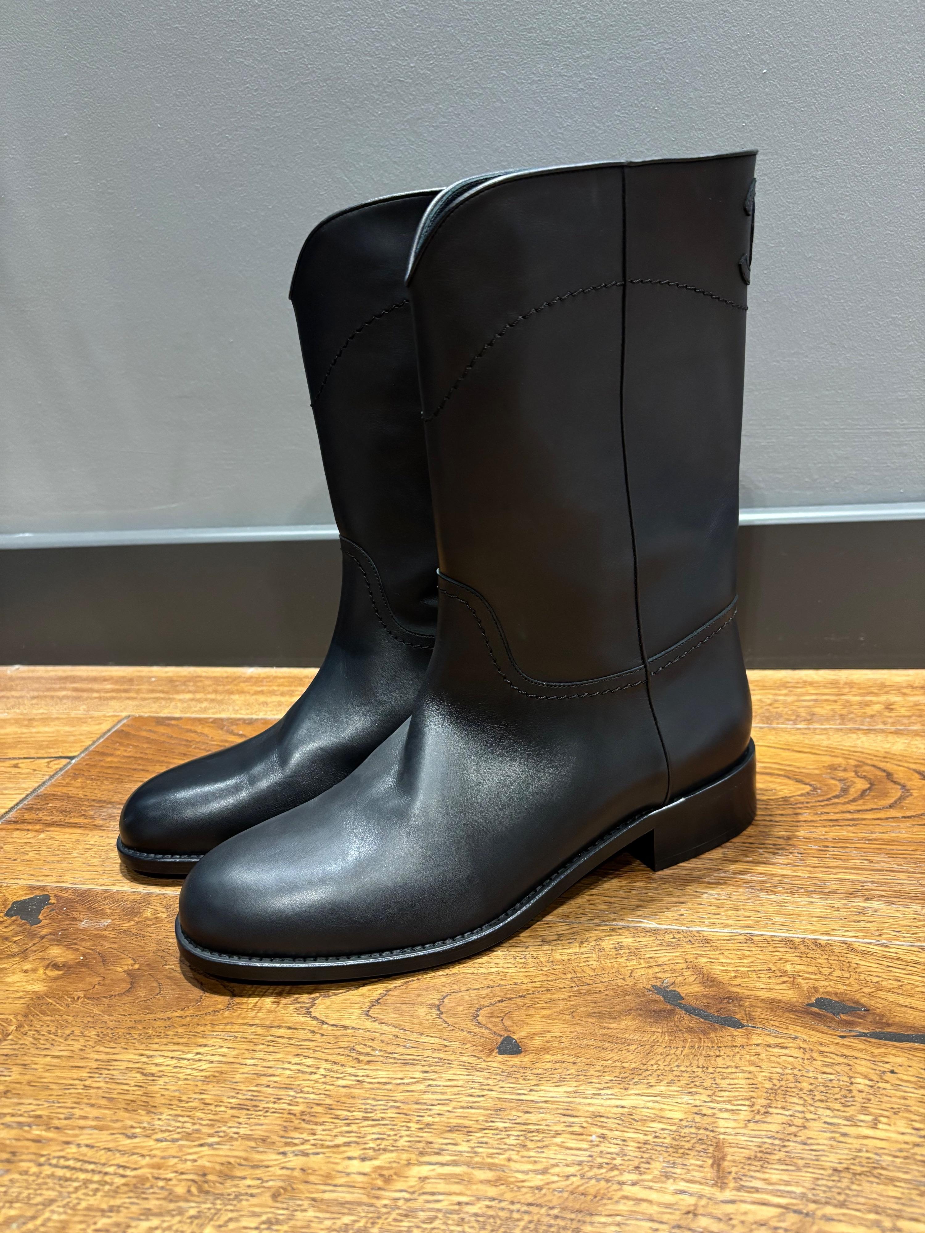 Chanel Black Leather CC Boots