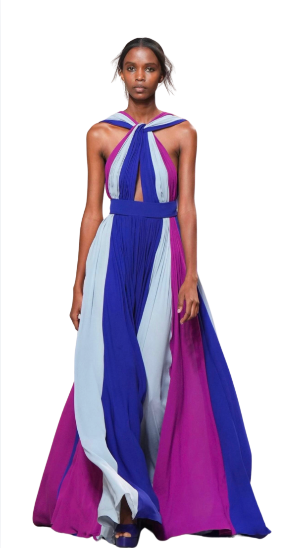 Elie Saab 2022 Runway Striped Silk Gown
