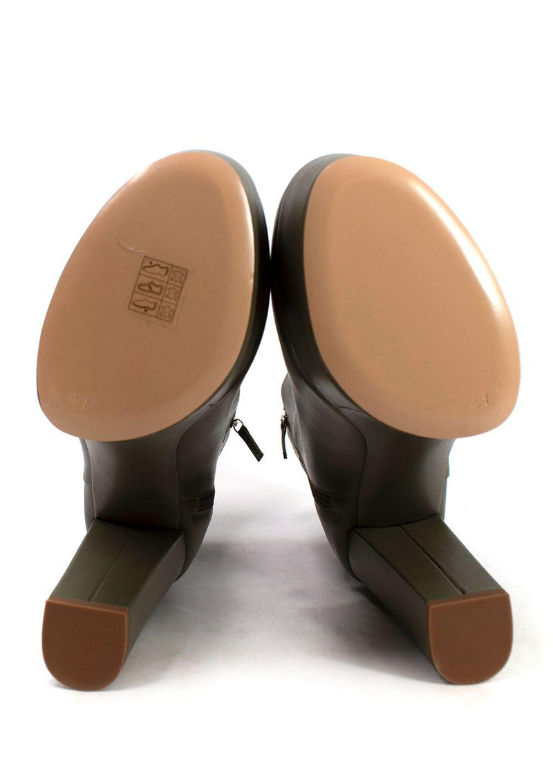 Ilio Smeraldo Olive Green Platform Leather Ankle Boots