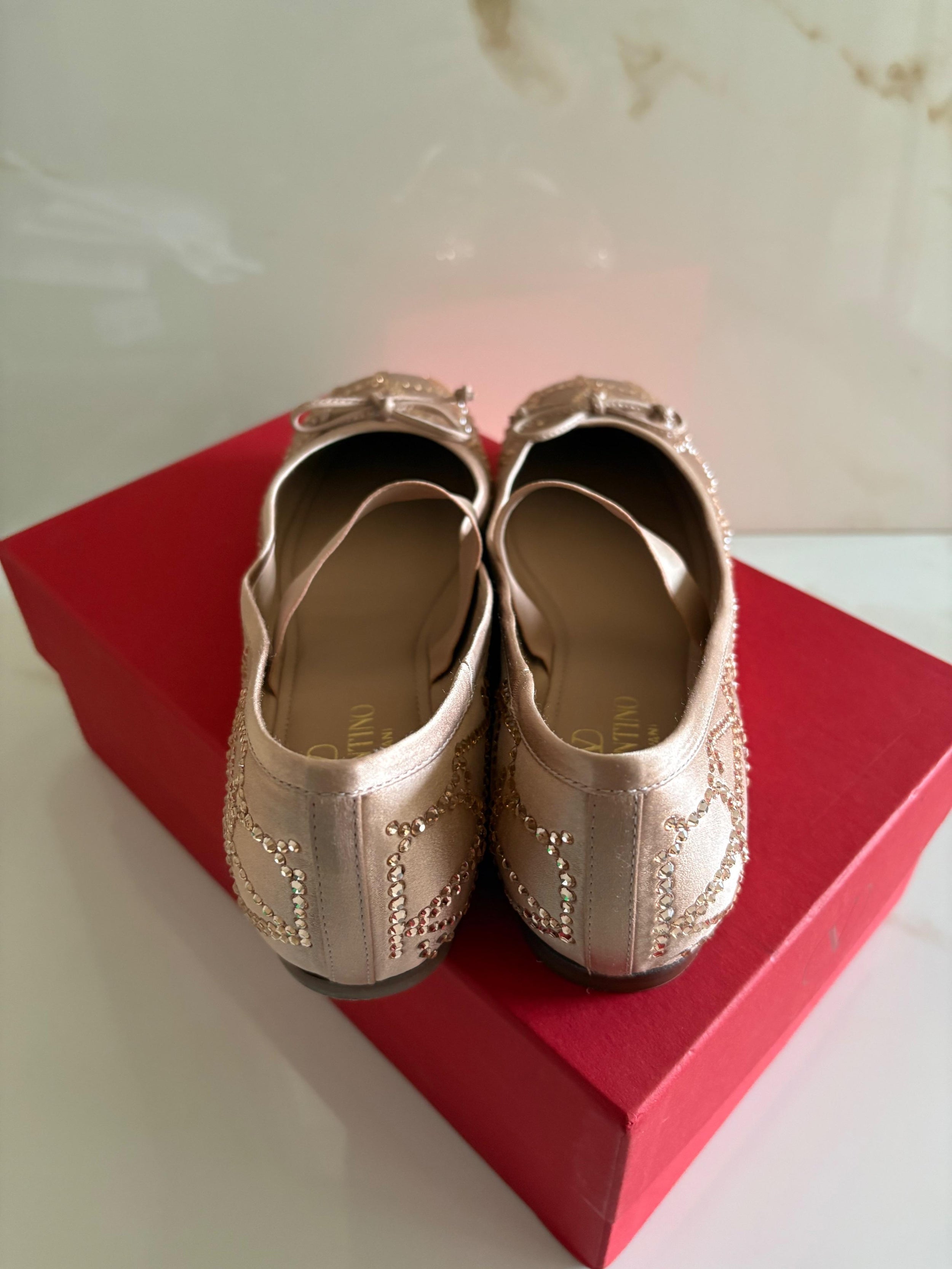 Valentino Embellished Satin Ballet Flats