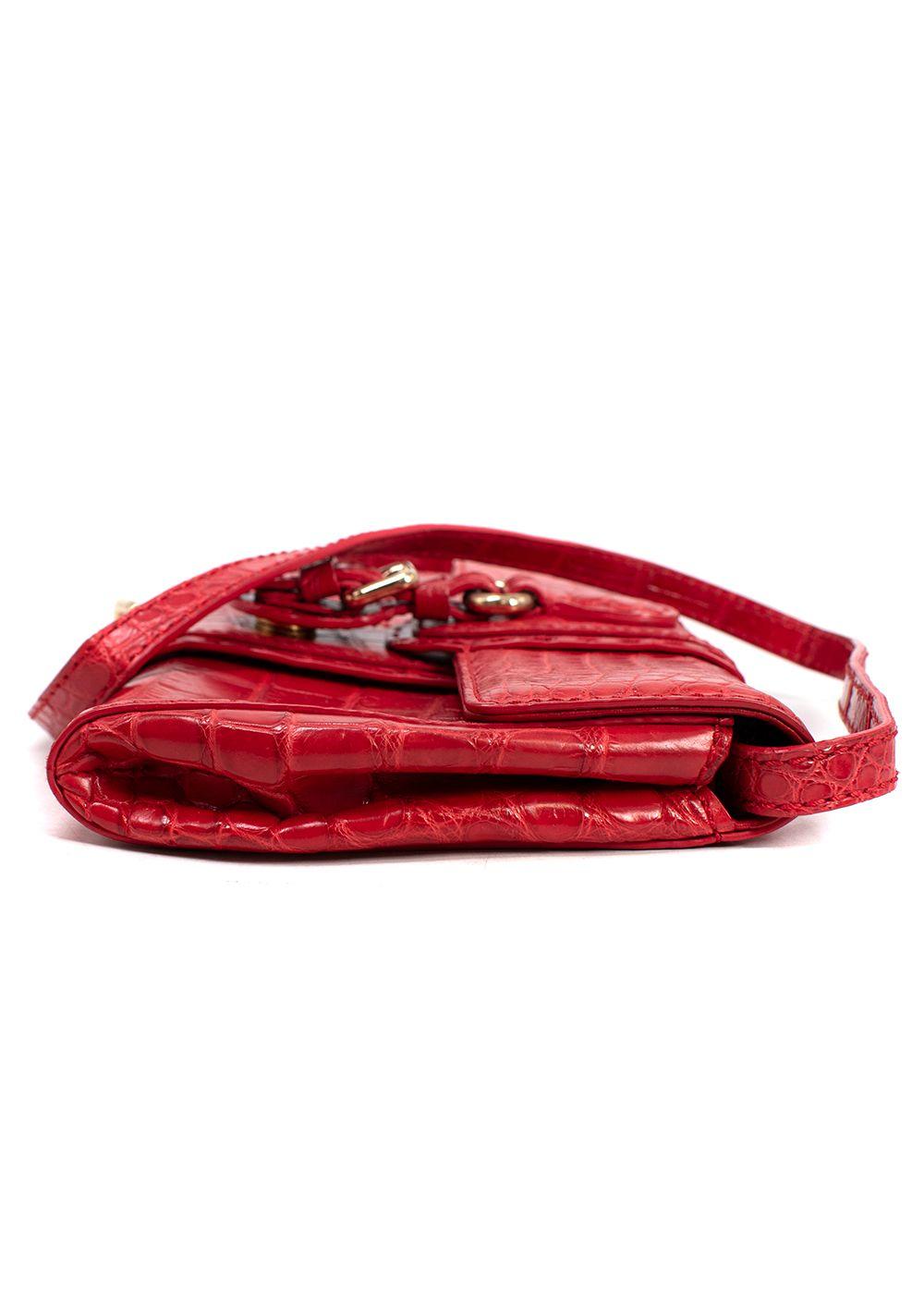 Giorgio Armani Red Crocodile Embossed Buckle Shoulder Bag