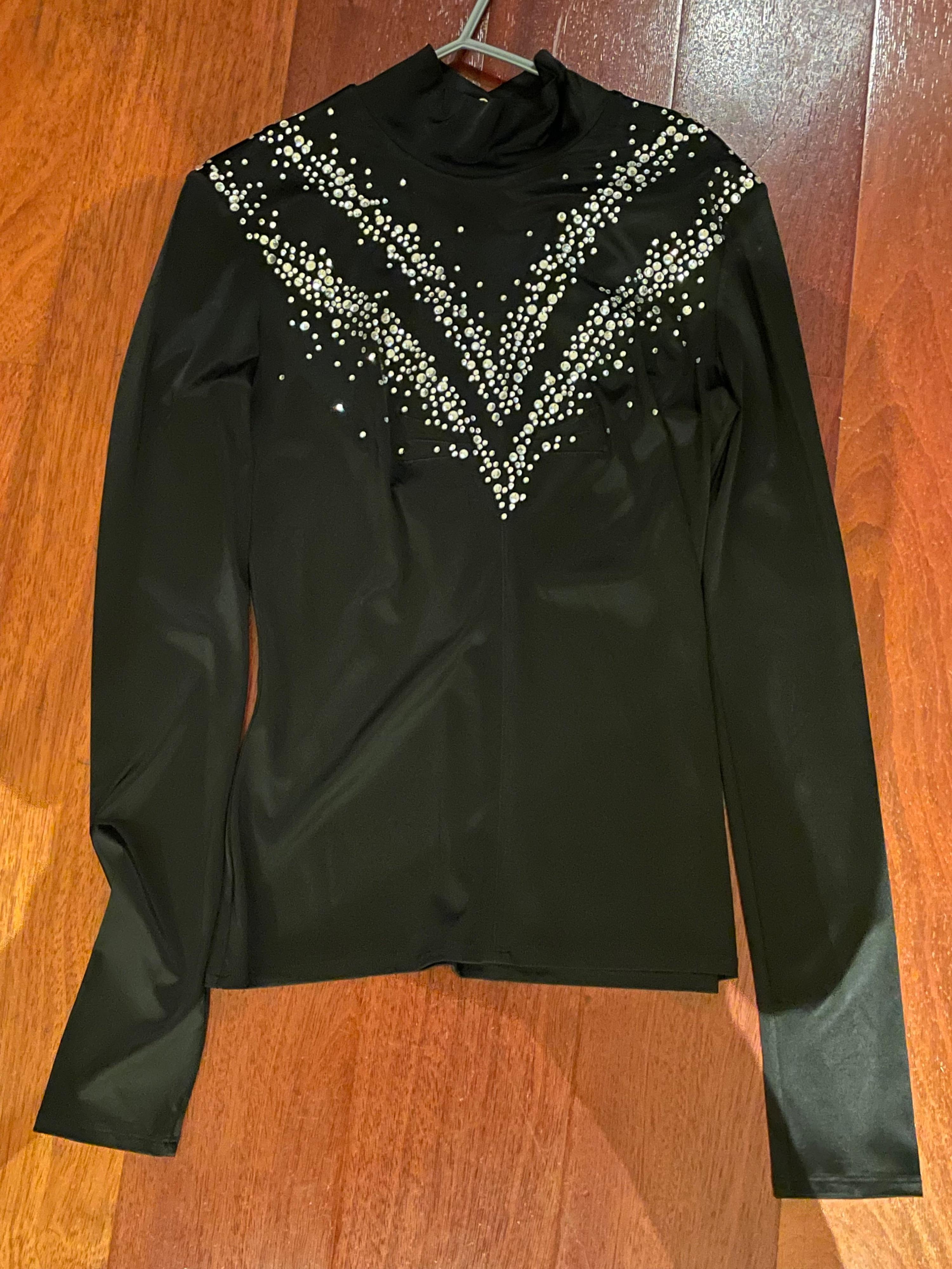 black crystal embellished high neck blouse