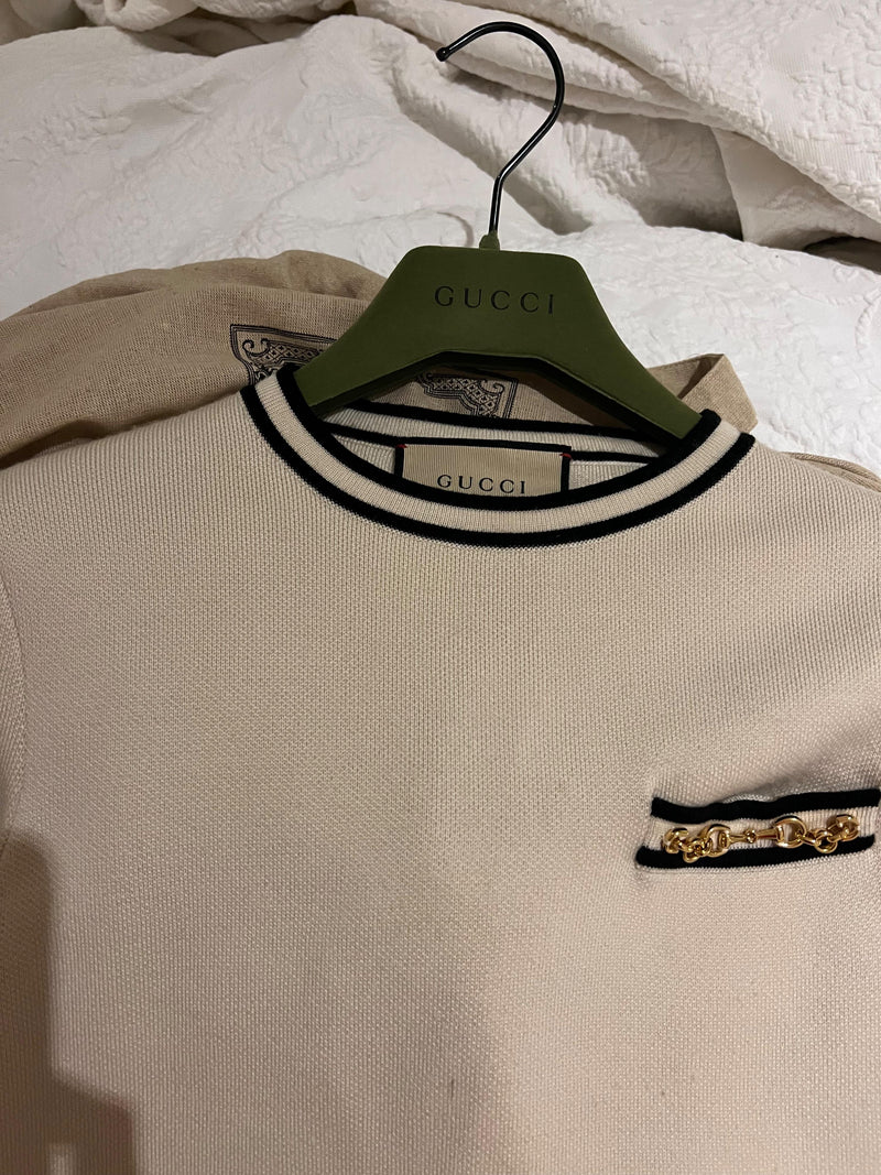 Gucci Cream Horsebit Embellished Wool Mini Dress