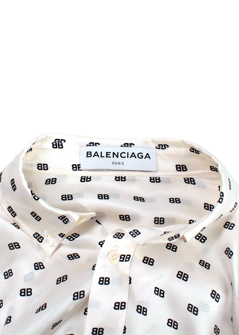 Balenciaga Ivory Monogram Silk Oversized Shirt
