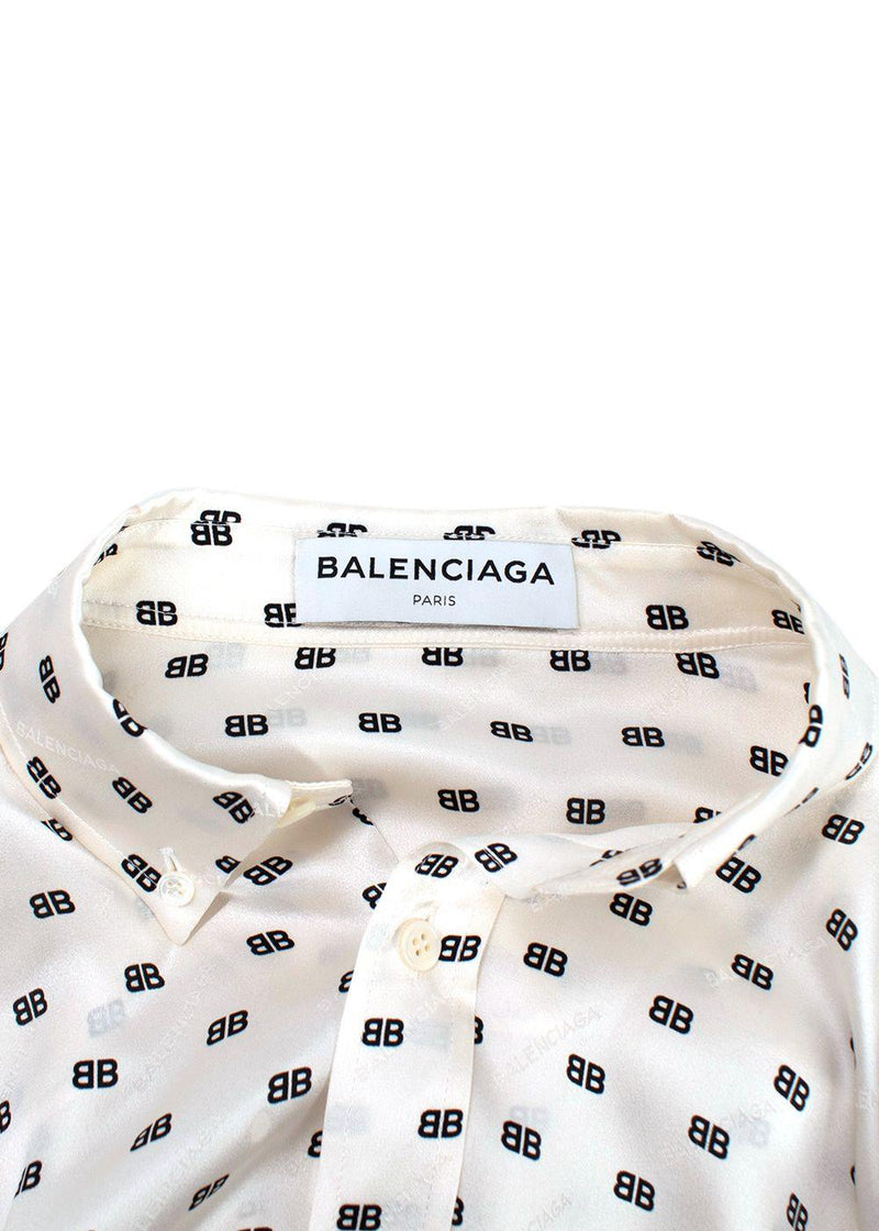 Balenciaga Ivory Monogram Silk Oversized Shirt