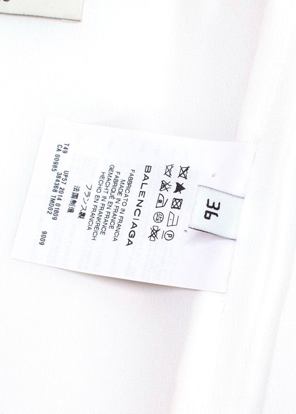Balenciaga White Sheer Panel Ruched Sleeve High Neck Top