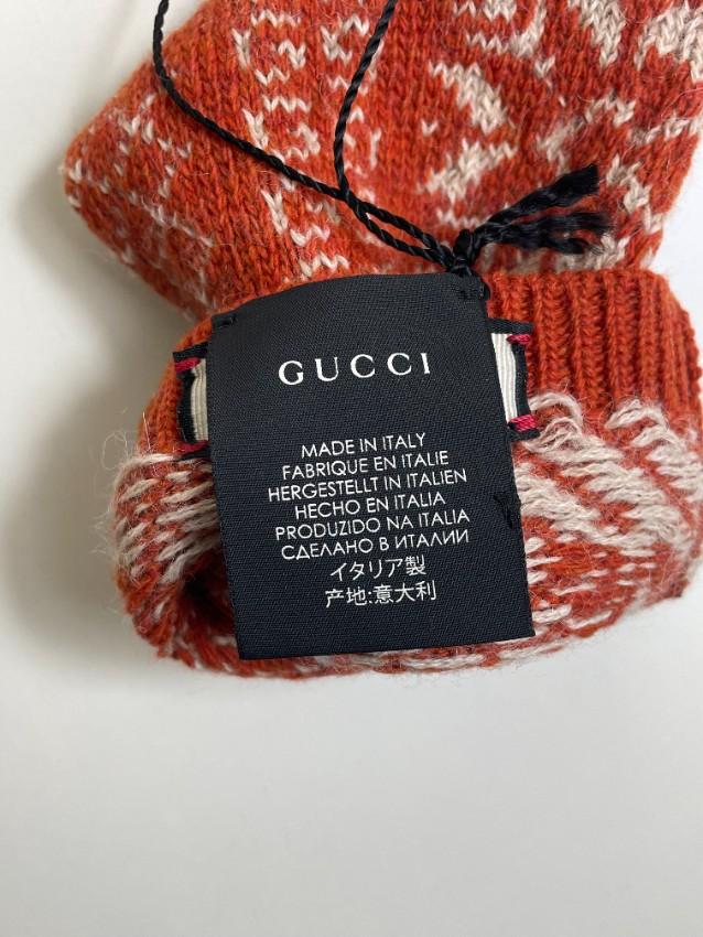 Gucci Orange Fair Isle Fingerless Foxlov Gloves - Size M