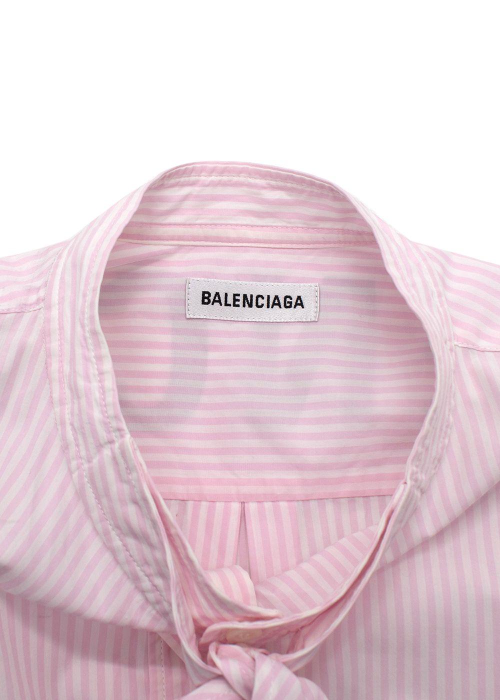 Balenciaga  Pink Striped Shirt with Neck Tie and Logo Detail