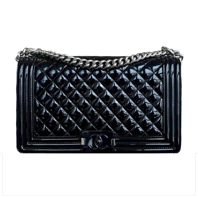 Black Patent Medium Boy Bag