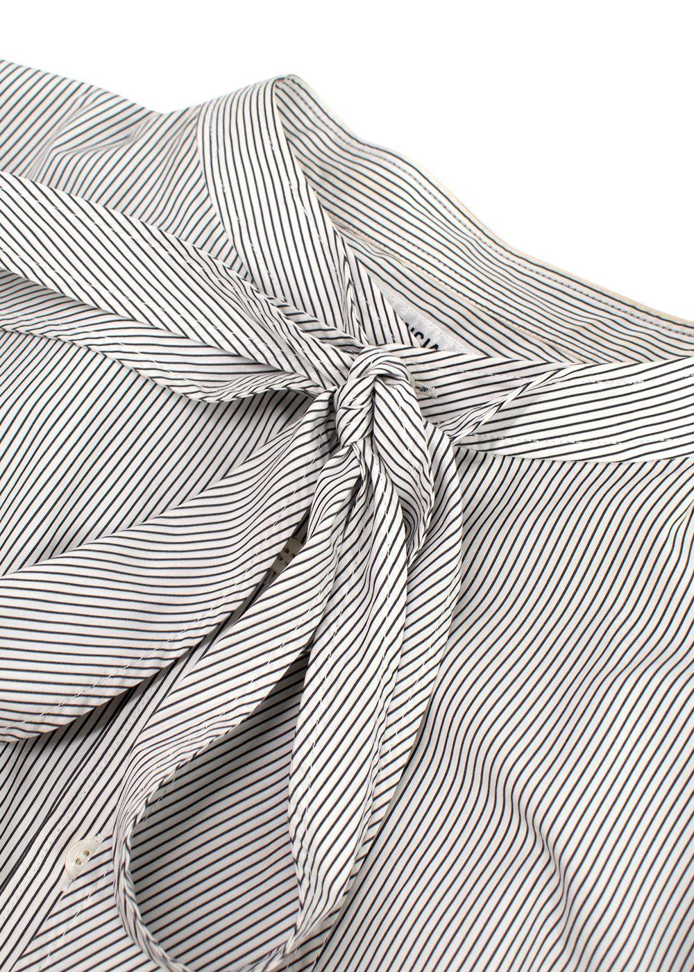 Balenciaga White and Navy Striped Logo Oversized Shirt with Tie Detail