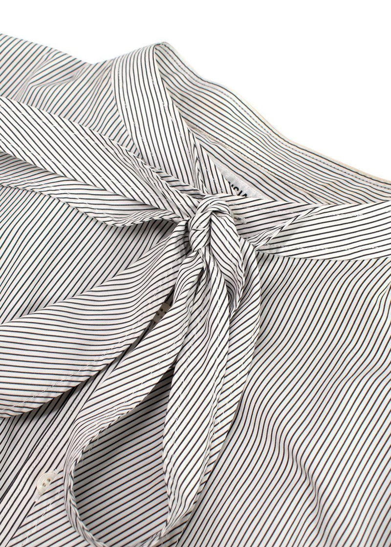 Balenciaga White and Navy Striped Logo Oversized Shirt with Tie Detail