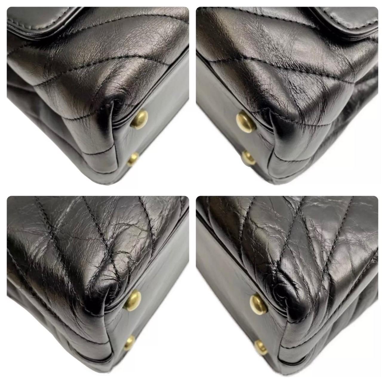 Crinkled Black Chevron Leather Coco Flap Bag