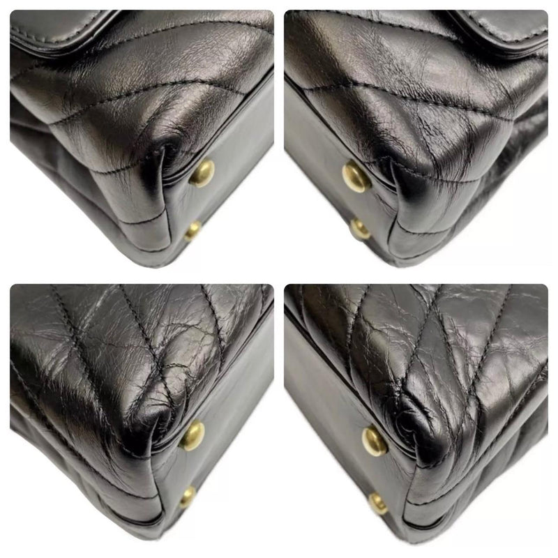 Crinkled Black Chevron Leather Coco Flap Bag