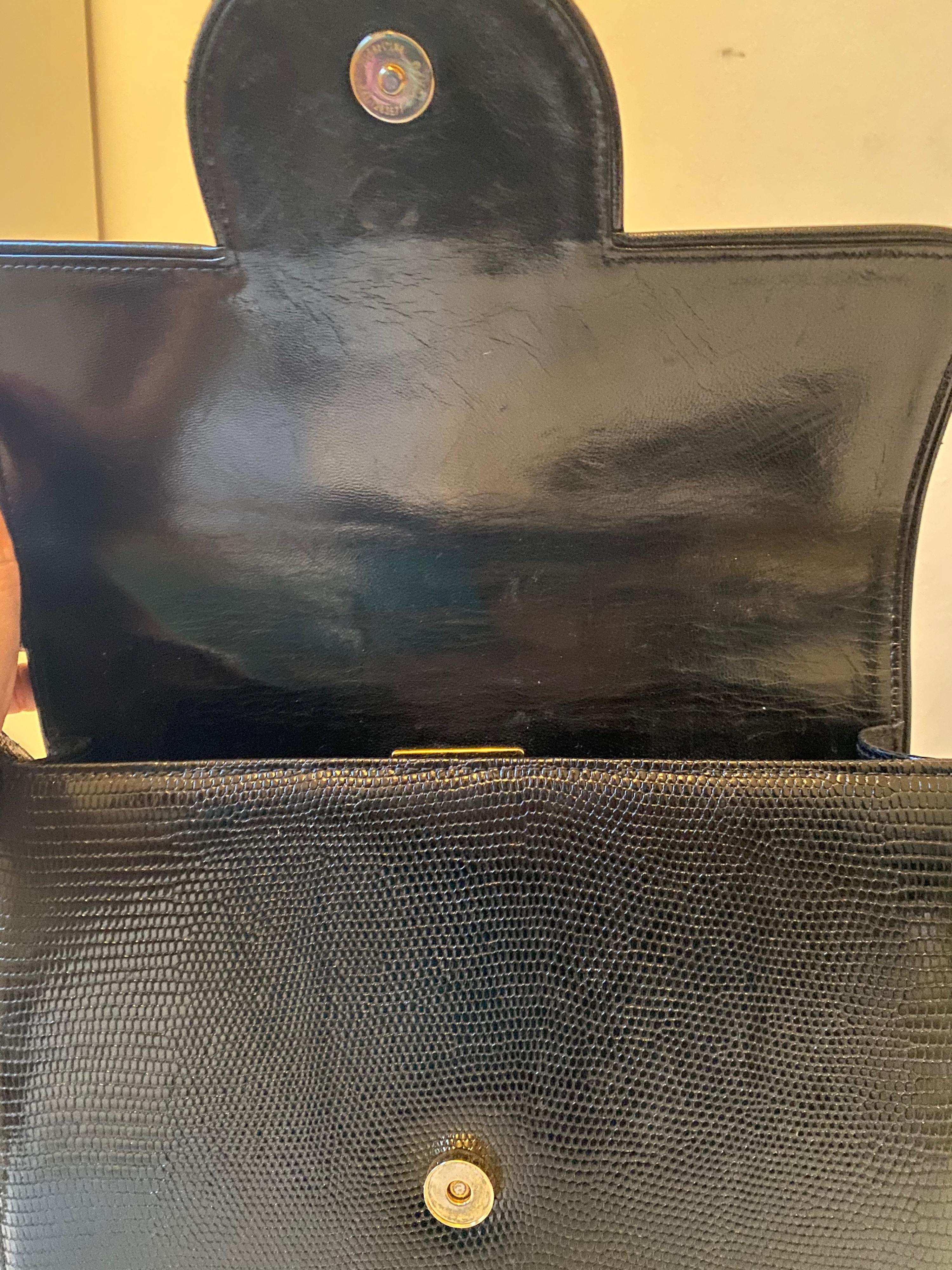 Vintage Black Lizard Embossed Patent Leather Bag
