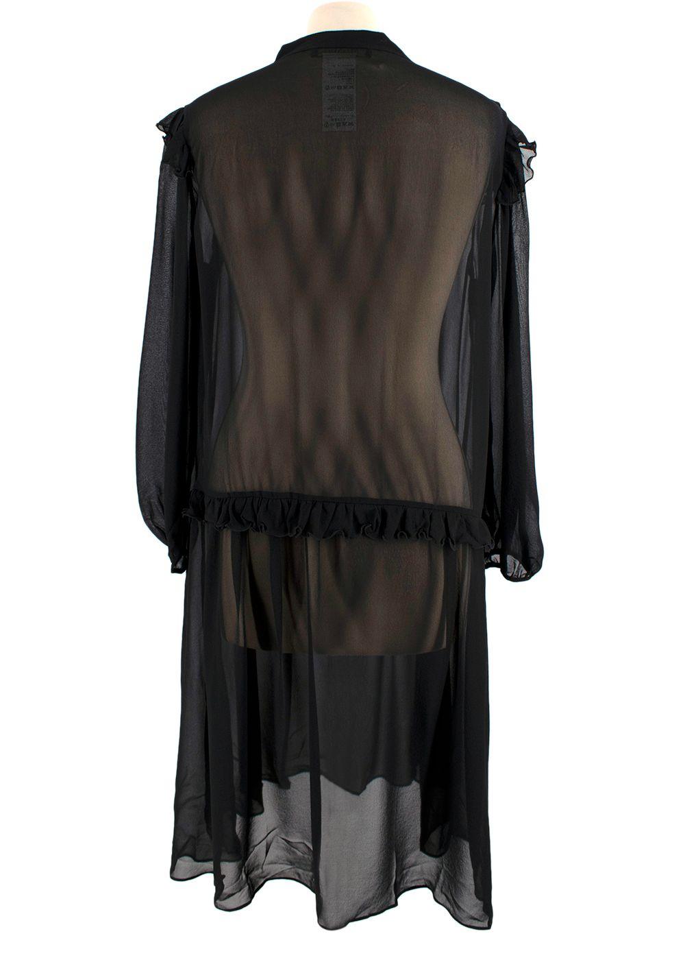 MaxMara Black Sheer Ruffled Silk Midi Dress