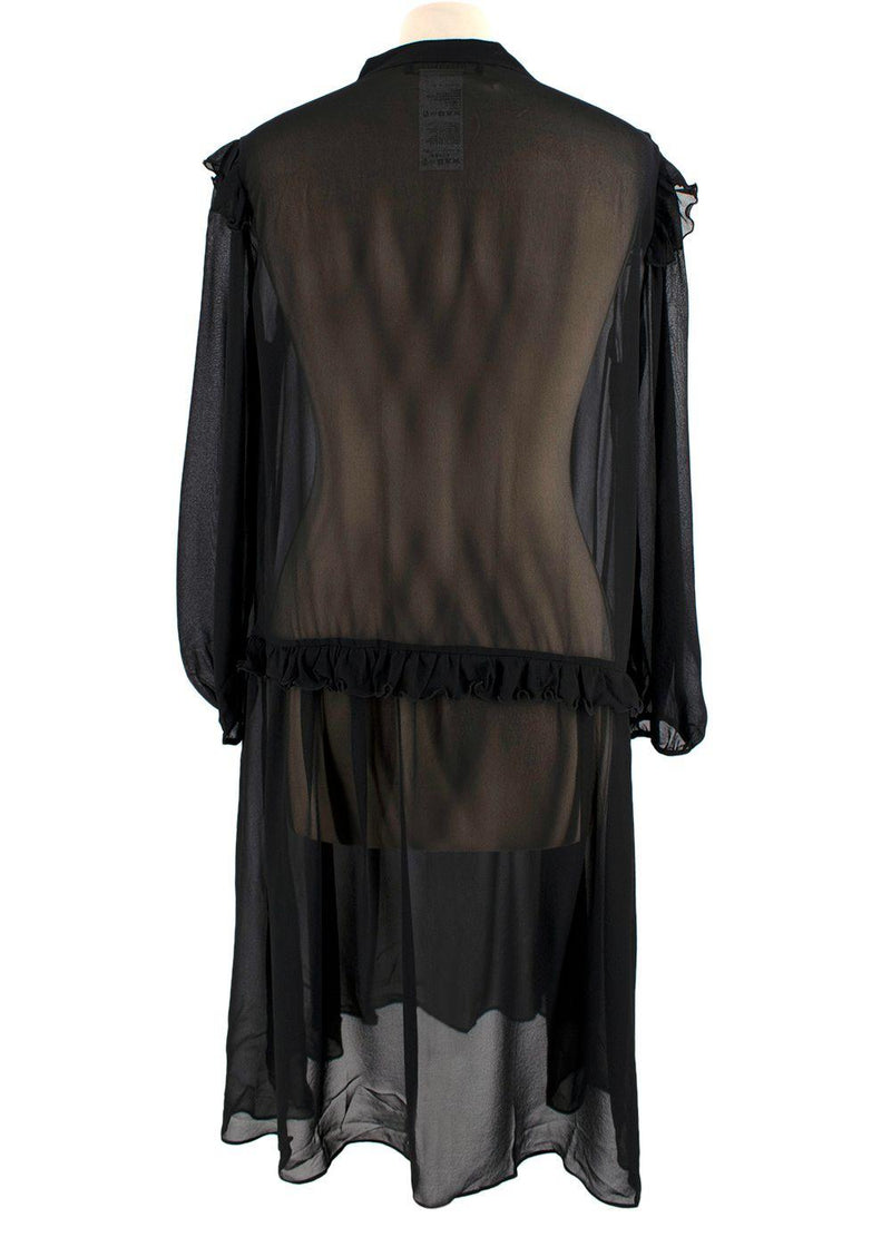 MaxMara Black Sheer Ruffled Silk Midi Dress