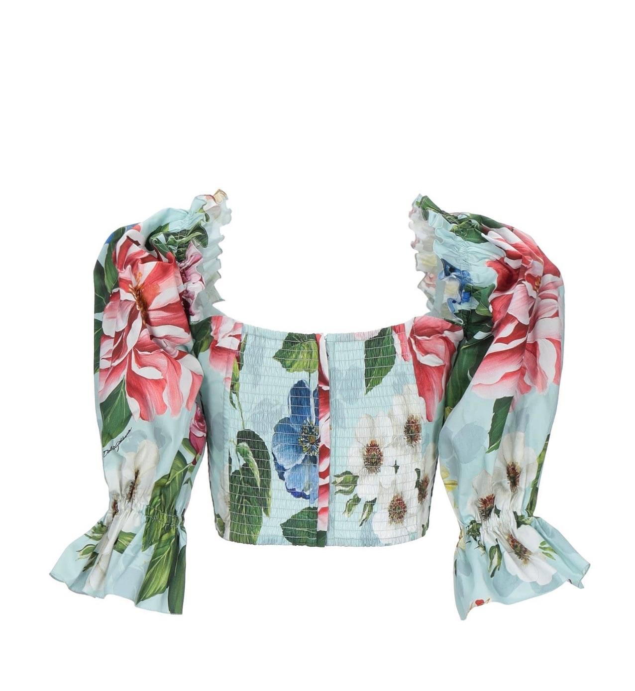 Floral Cropped Puff Sleeve Blouse