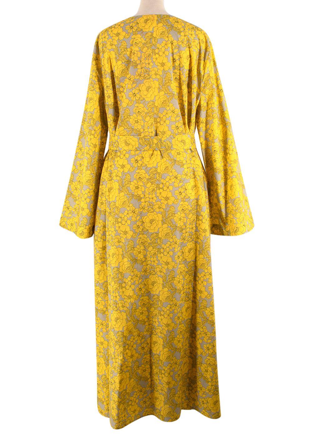 Elegant Embroidery Yellow Floral Belted Kaftan