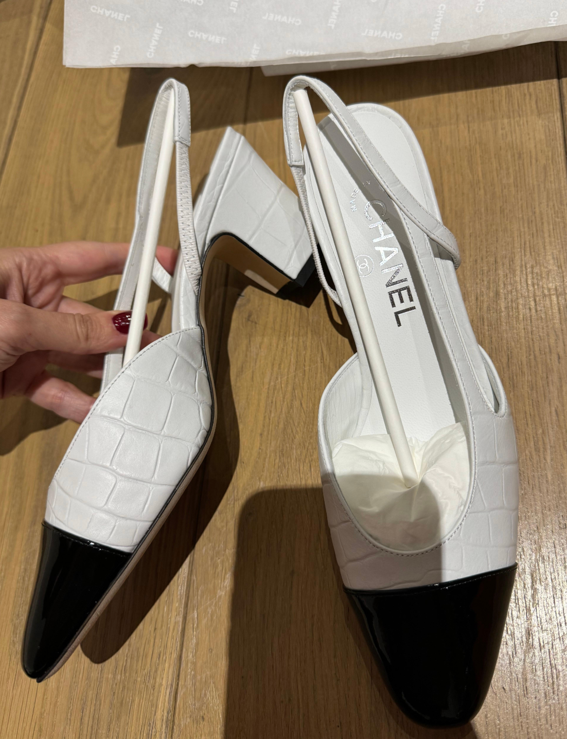 Chanel Mock Croc Slingback Sandals