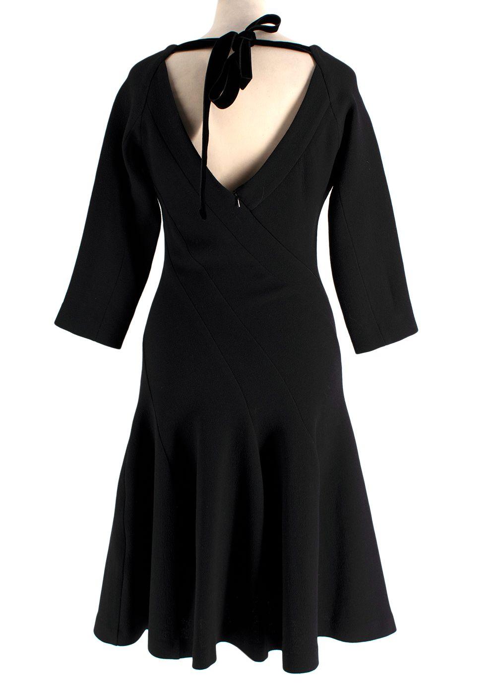 Roland Mouret Black Velvet Neck Tie Midi Dress