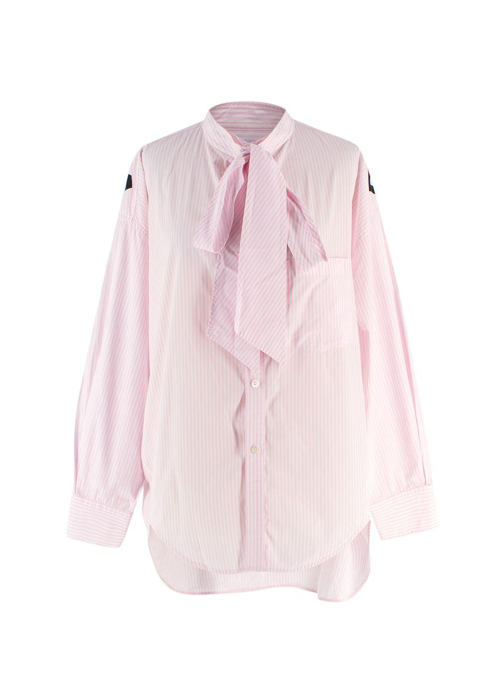 Balenciaga  Pink Striped Shirt with Neck Tie and Logo Detail