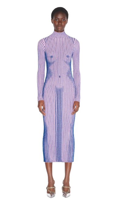 Lilac Metallic Rib Midi Dress