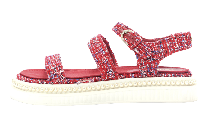 Chanel Red Tweed and Pearl Dad Sandals