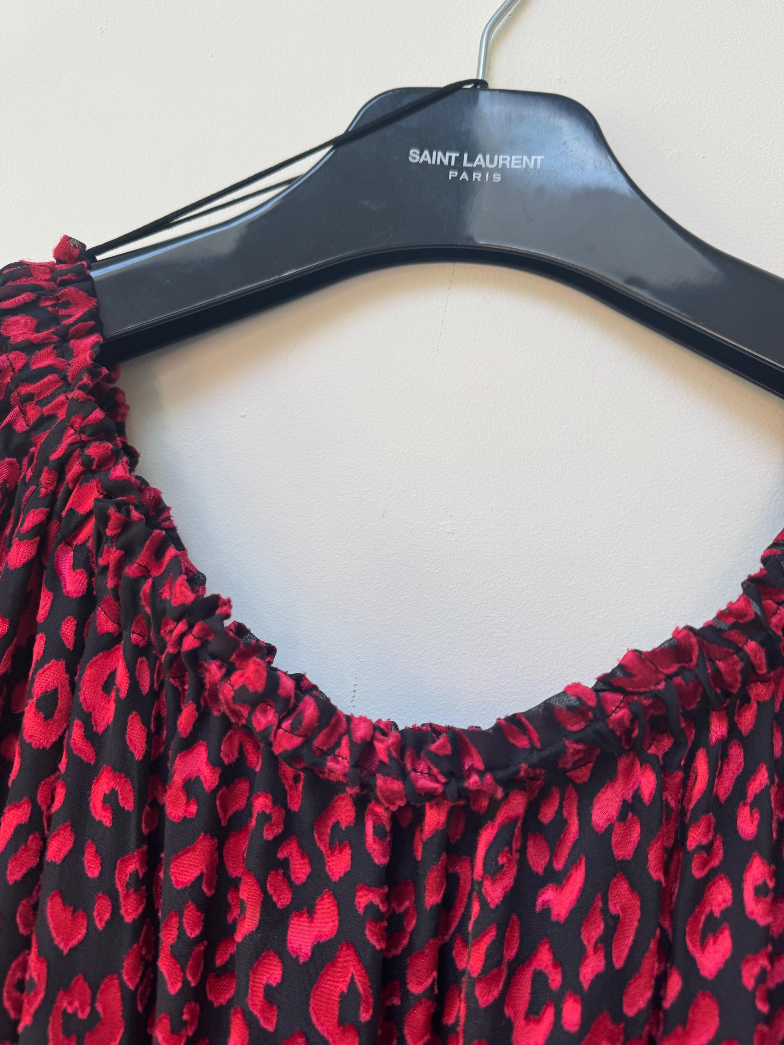 Saint Laurent Red Bardot Silk Mini Dress