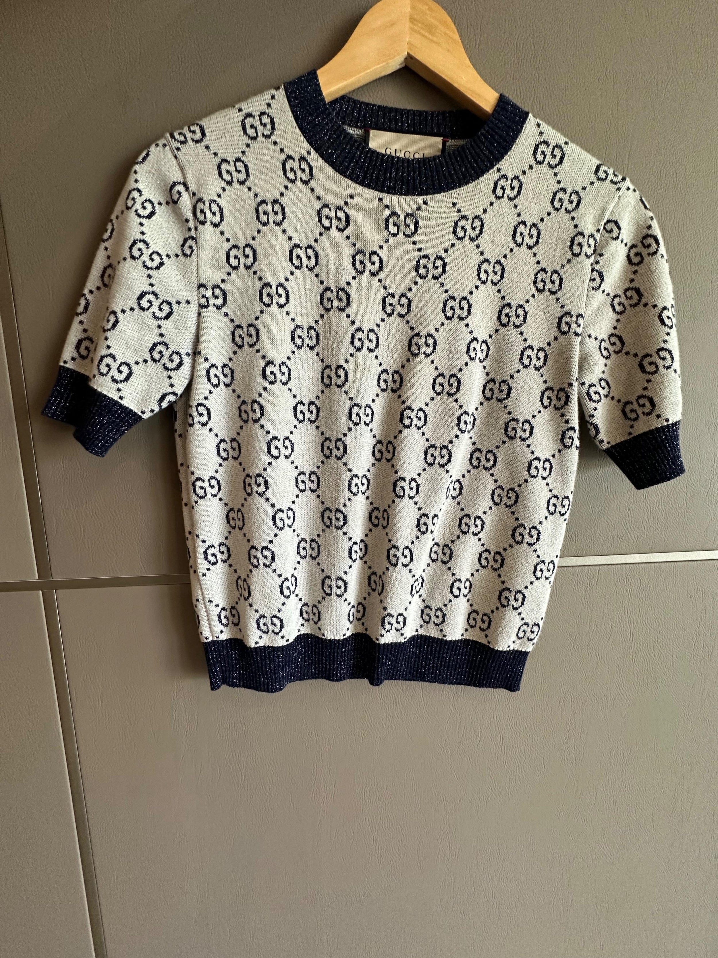 Gucci Metallic Monogram Short Sleeve Jumper