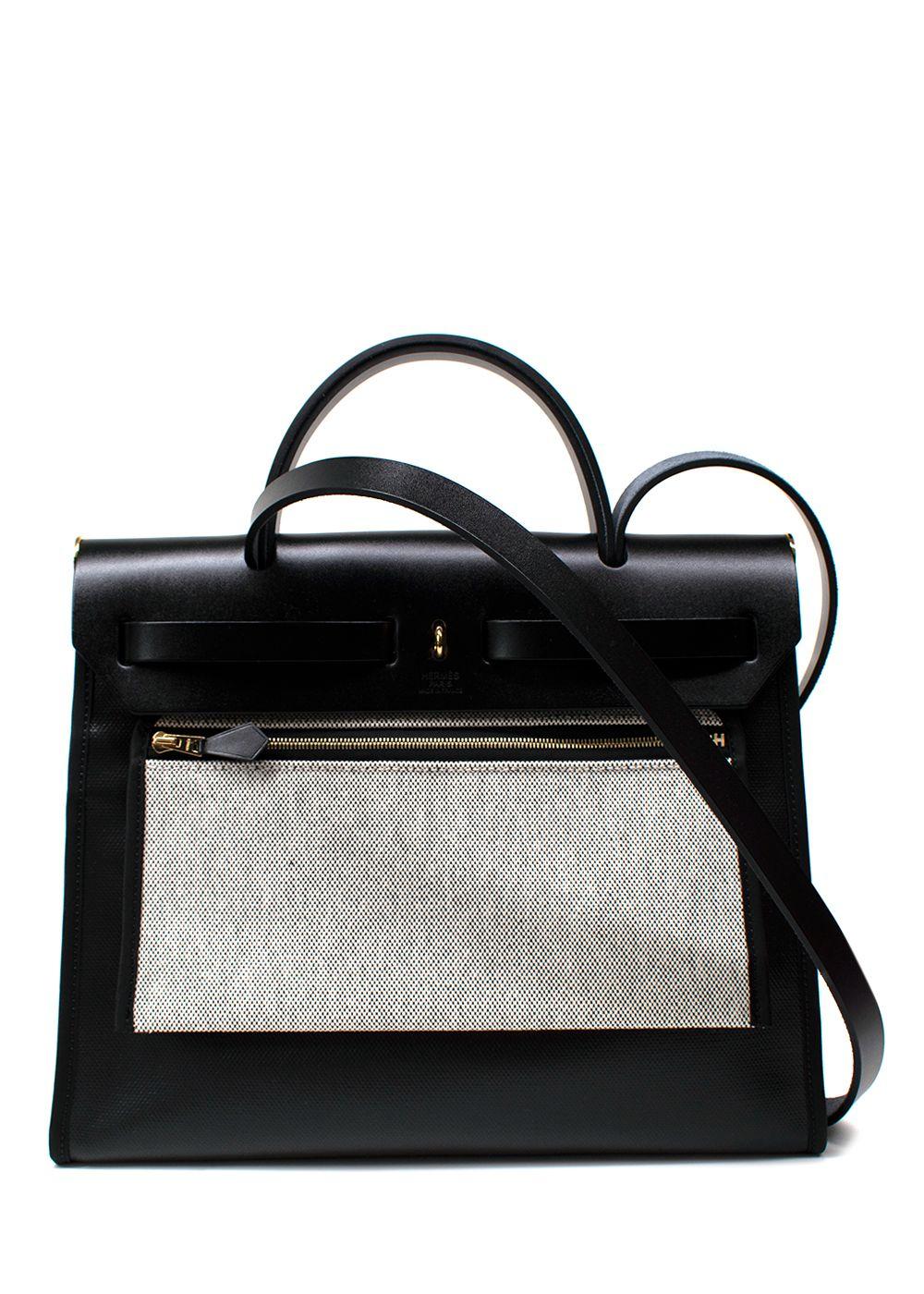 Hermes Black Canvas Herbag with Gold Hardware
