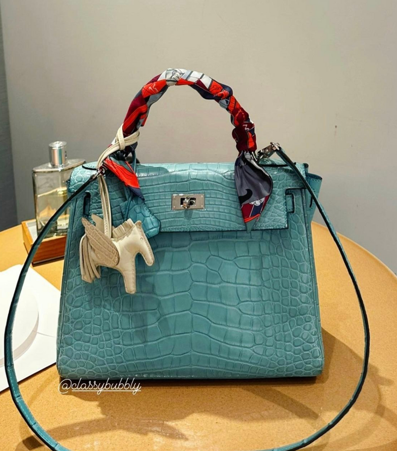 Hermes Bleu St Cyr Matte Croc Kelly 28