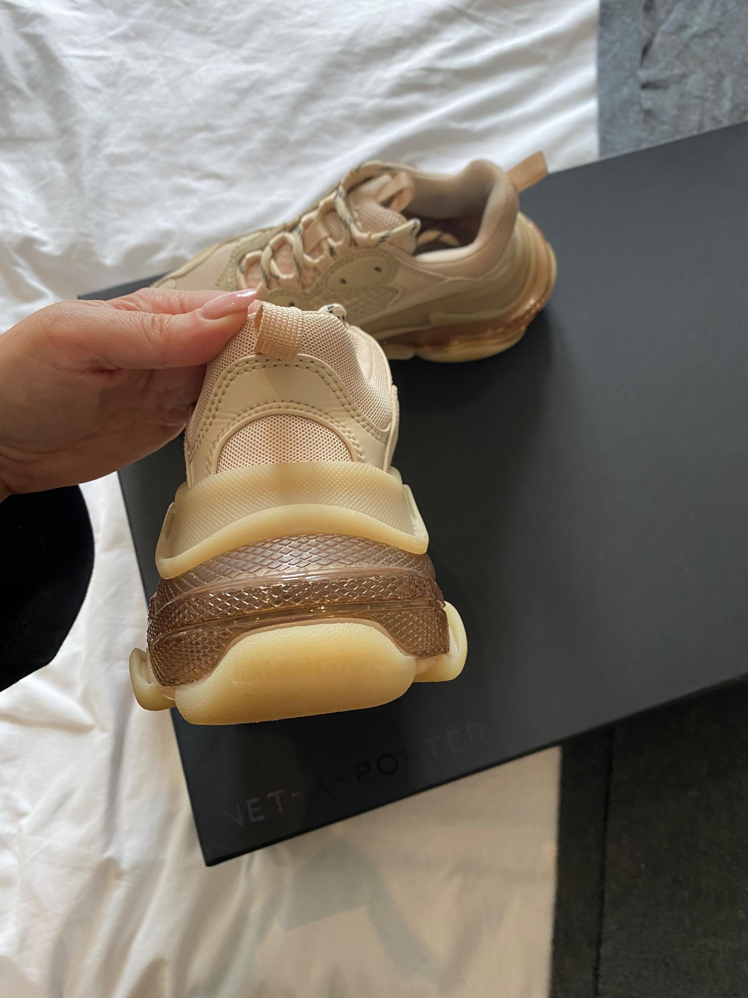 Balenciaga beige leather & mesh Triple S Clear Sole trainers