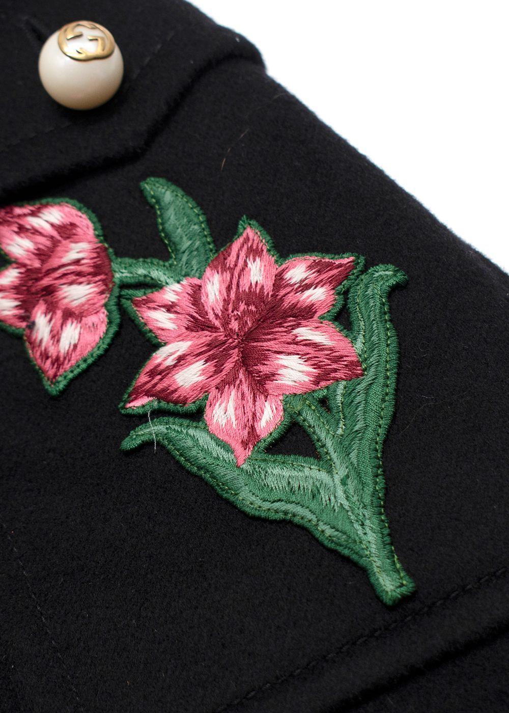Gucci Black Cape with Floral Embroidery