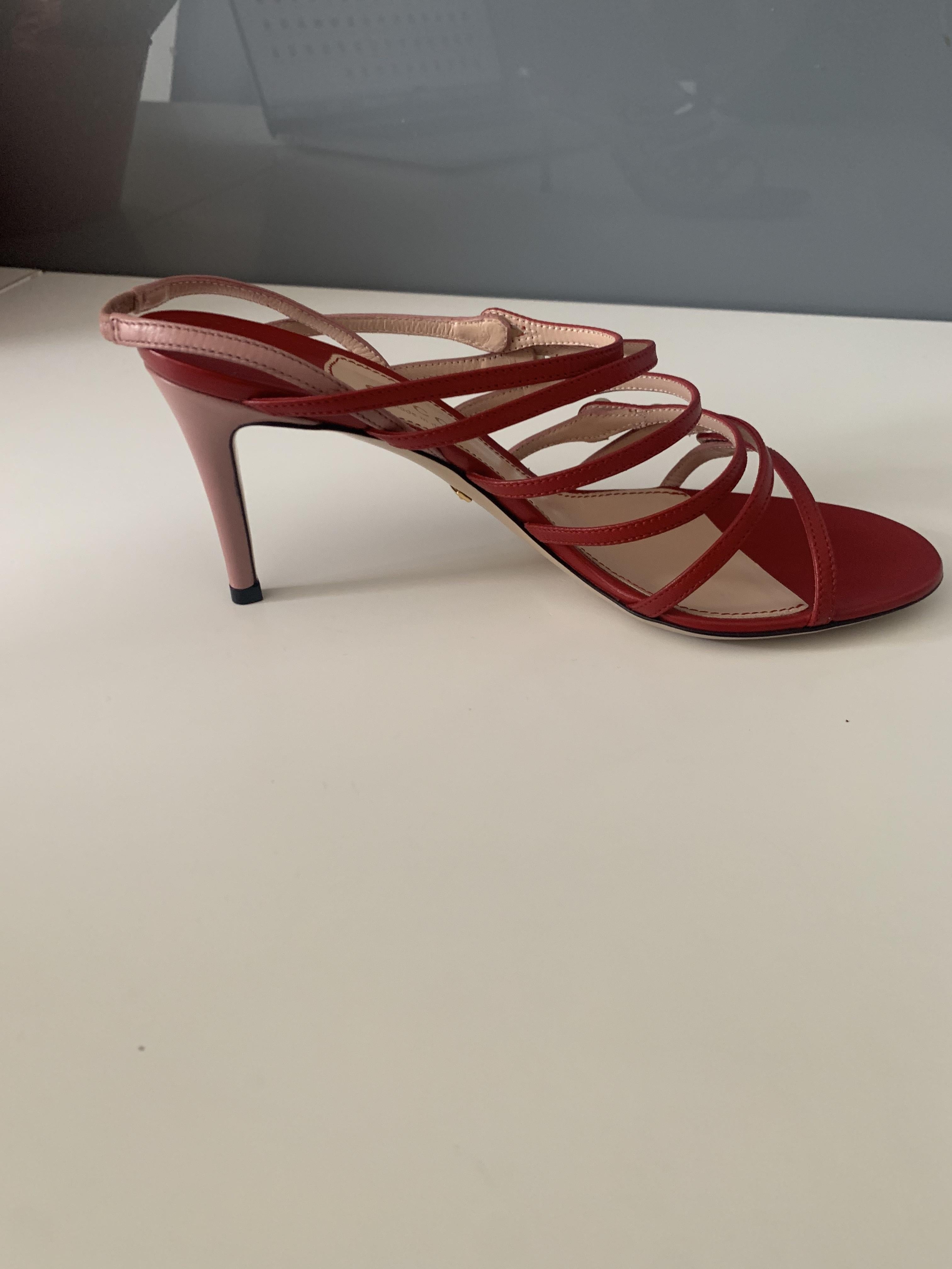Gucci Red & Pink Patent Leather Strappy Sandals