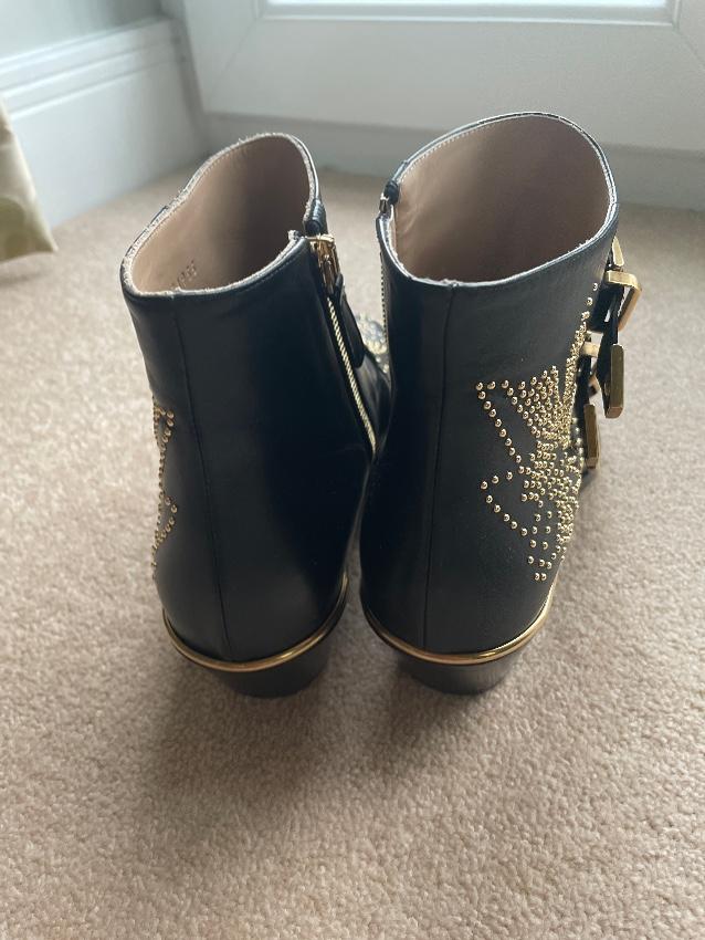 Chloe Black Leather Susanna Gold-Tone Studded Ankle Boots