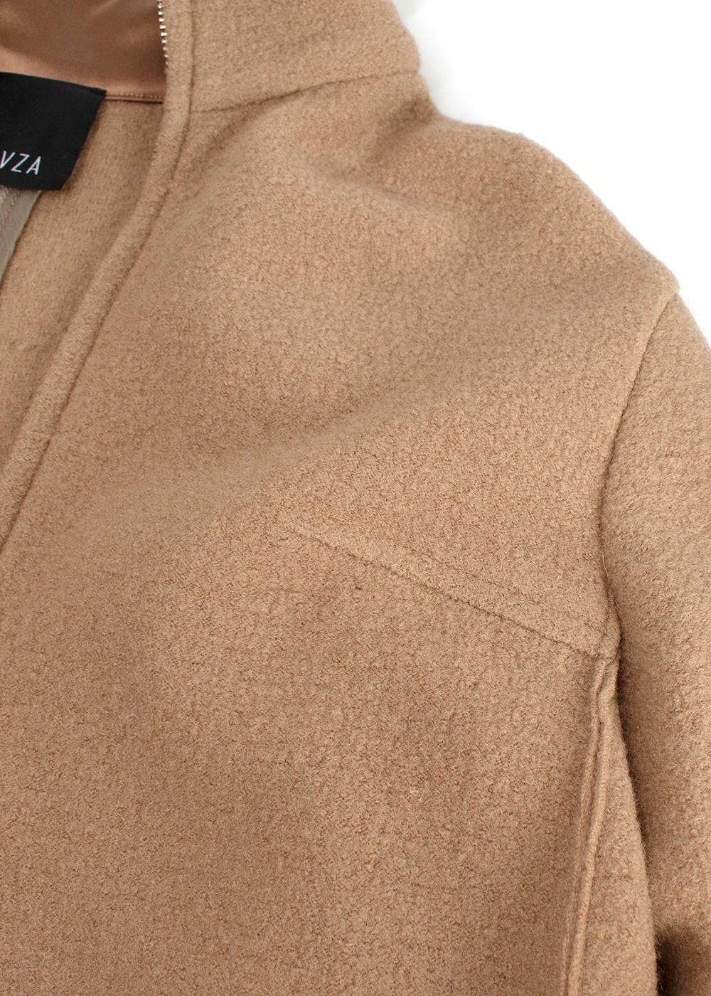 Bevza Camel Longline Wool Coat with Zipper Detail
