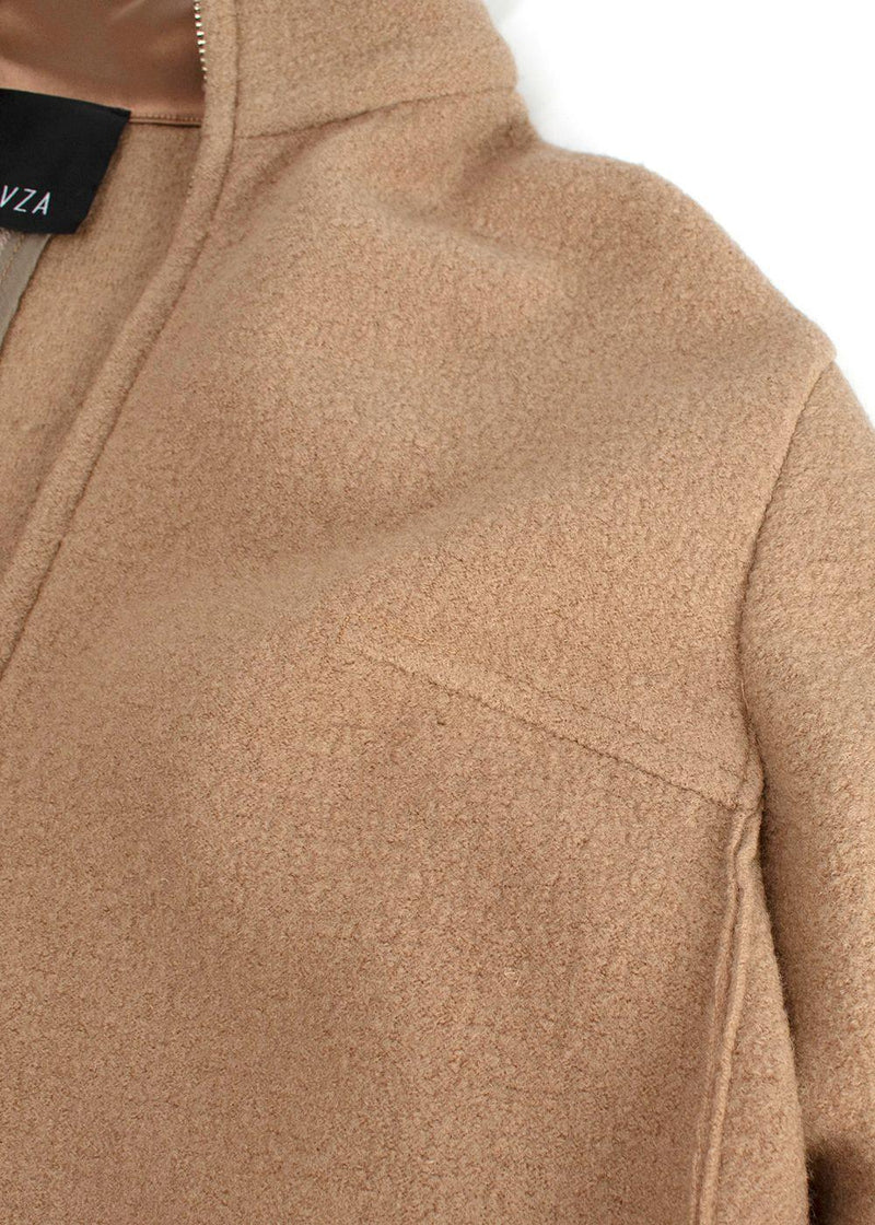 Bevza Camel Longline Wool Coat with Zipper Detail