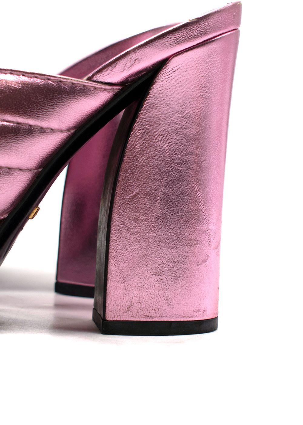 Gucci Pink Metallic Leather Sylvie Mules
